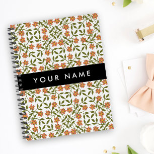 Carnet Fleurs oranges, motif floral, Bohème, Votre Nom