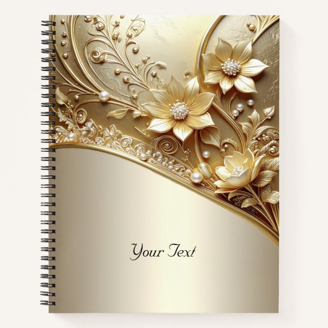 Carnet Fleurs Ornées Moderne avec Perles (Devant)