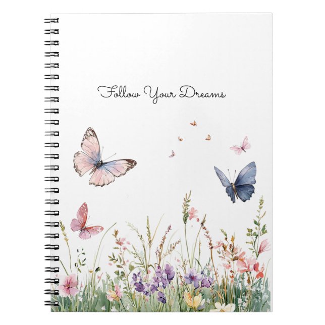 Carnet Fleurs Papillons Rouge Rose Violet   (Devant)
