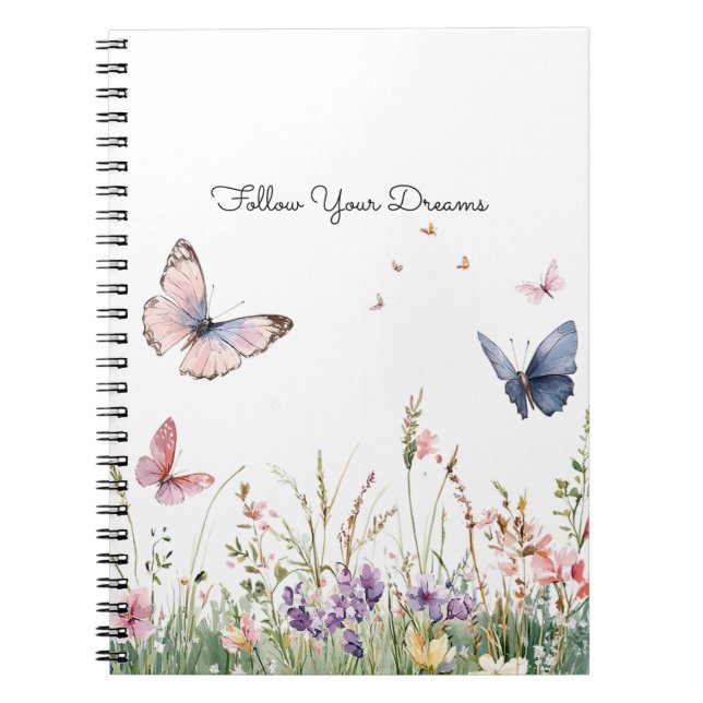 Carnet Fleurs Papillons Rouge Rose Violet   (Devant)