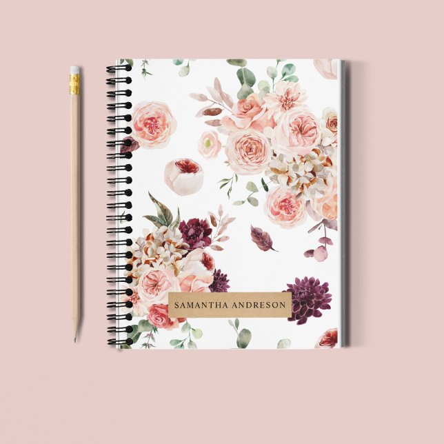 Carnet Fleurs Pastel Modernes & Cadeau Personnalisé Kraft (Créateur téléchargé)