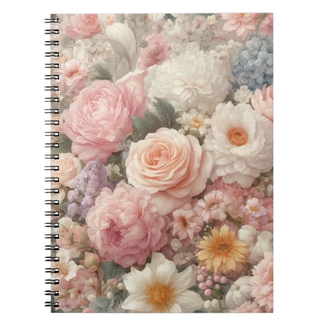 Carnet Fleurs Pastel Motif Floral Rose Chic Usé (Devant)