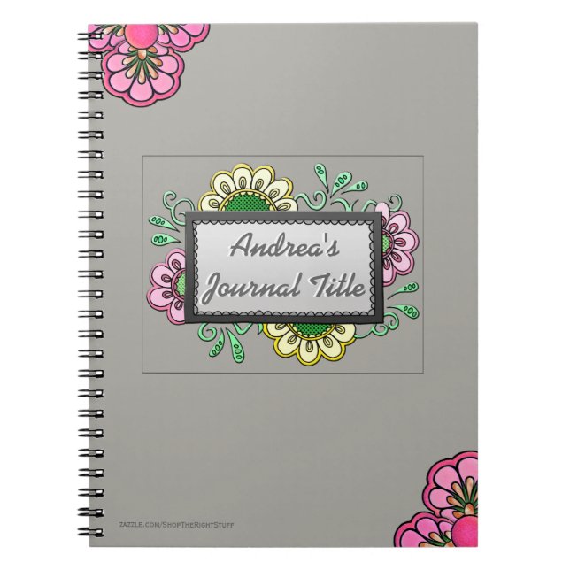 Carnet Fleurs pastel sur gris doux (Personnalisé) (Devant)