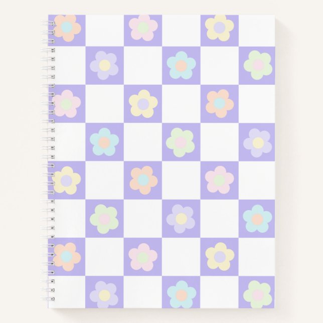 Carnet Fleurs Pastel Violet à Damier (Devant)