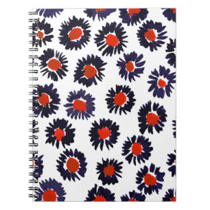 Carnet Fleurs peintes à la main, motif rouge et bleu.