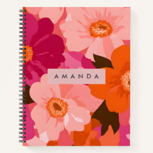 Carnet Fleurs personnalisées rose et orange rétro