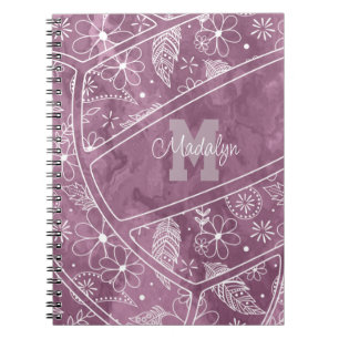 Carnet fleurs plumes cachemire motif prune volleyball