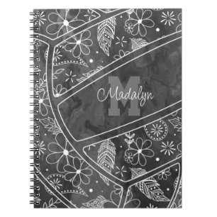 Carnet fleurs plumes paislies volleyball au charbon