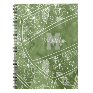 Carnet fleurs plumes paislies volleyball vert