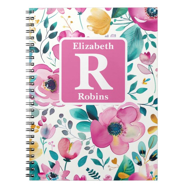 Carnet Fleurs printanières colorées monogramme personnali (Devant)