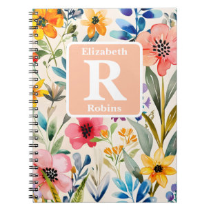 Carnet Fleurs printanières colorées personnalisées Monogr