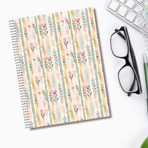 Carnet Fleurs rayées pastel aquarelle vintage