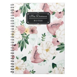 Carnet Fleurs romantiques chics d'aquarelle