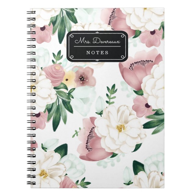 Carnet Fleurs romantiques chics d'aquarelle (Devant)