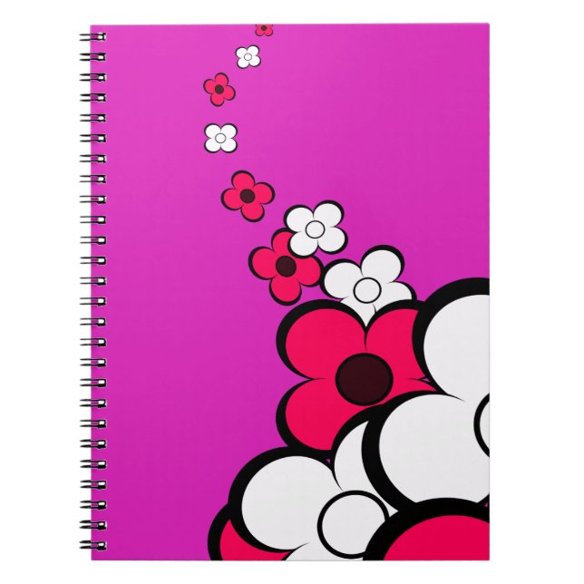 Carnet Fleurs rose chaud blanc (Devant)