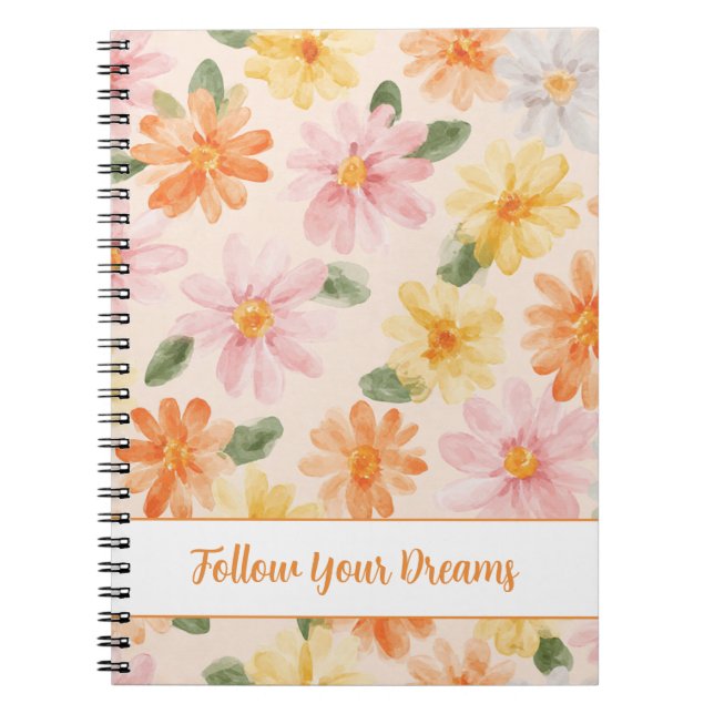 Carnet Fleurs Rose Jaune Bleu Pêche  (Devant)