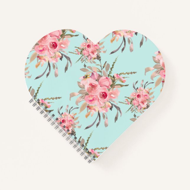 Carnet Fleurs rose pâle sur bleu clair (Devant)