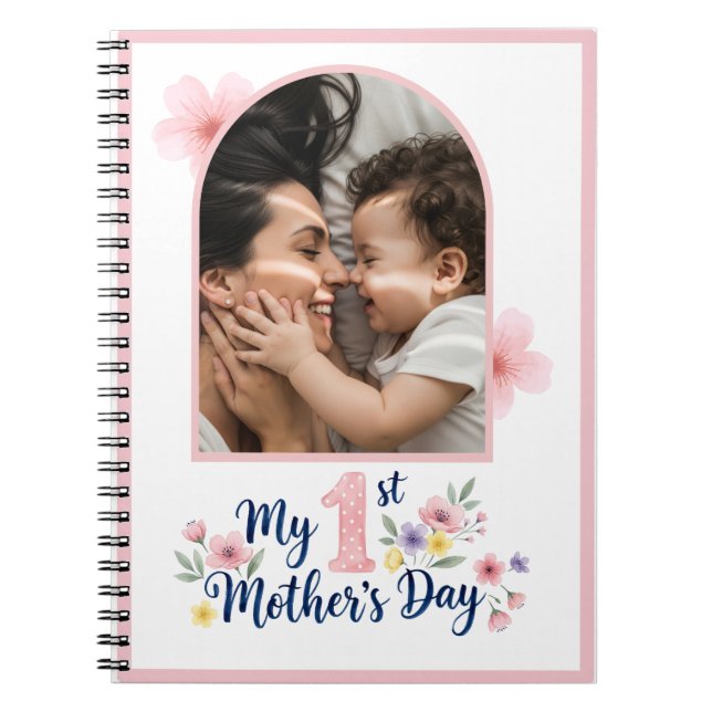 Carnet Fleurs roses - 1er anniversaire de maman - souveni (Devant)