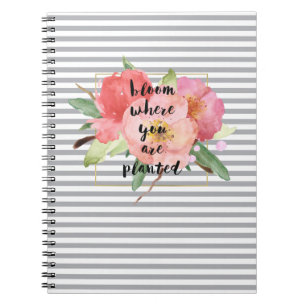 Carnet Fleurs roses à rayures grises Fleurir où vous êtes