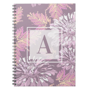 Carnet Fleurs roses, aquarelle, monogramme, personnalisat