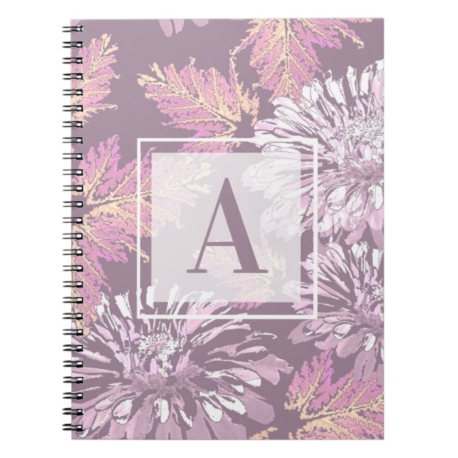 Carnet Fleurs roses, aquarelle, monogramme, personnalisat (Devant)