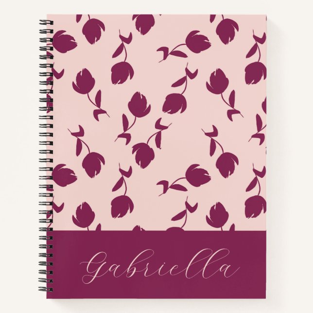 Carnet Fleurs roses avec nom (Devant)