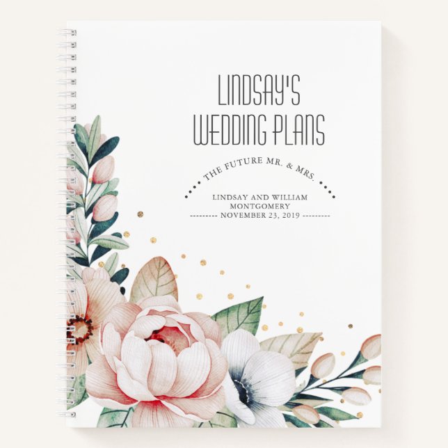 Carnet Fleurs roses blanches et plans de Mariage Confetti (Devant)