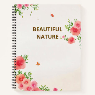 Carnet Fleurs roses blanches soleil Papillon Aquarelle