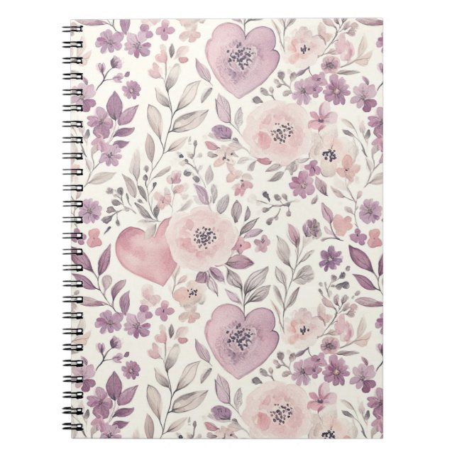Carnet Fleurs roses blush violettes (Devant)