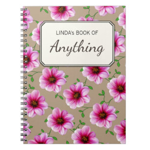 Carnet Fleurs roses botaniques sur toute couleur