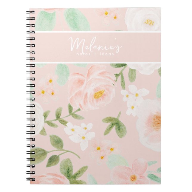 Carnet Fleurs Roses d'aquarelle en rose et en rose (Devant)