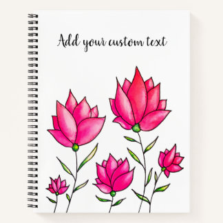 Carnet Fleurs roses Encre Aquarelle Artsy Texte Personnal