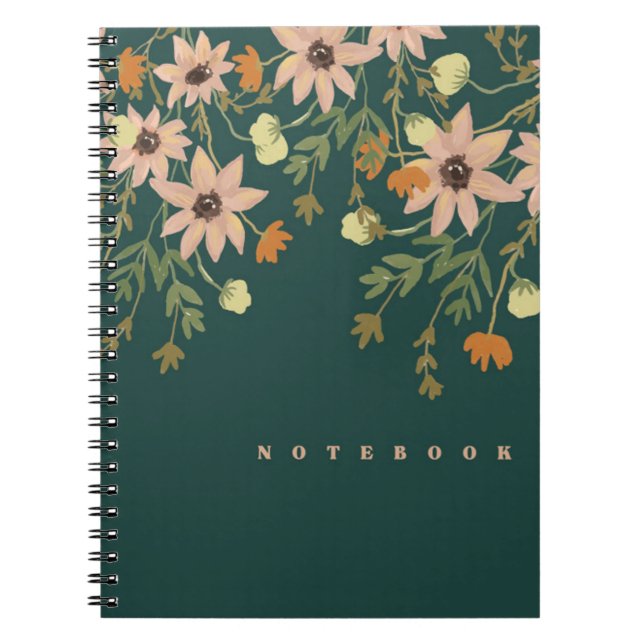 Carnet Fleurs roses et orange en vert (Devant)