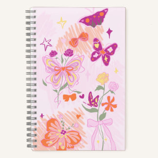 Carnet Fleurs roses et papillons