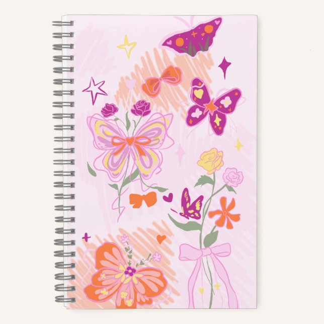 Carnet Fleurs roses et papillons (Recto)