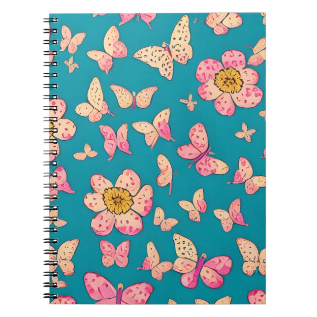Carnet Fleurs roses et papillons Motif Arrière - plan (Devant)