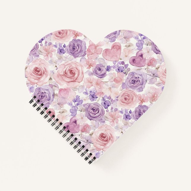 Carnet Fleurs roses lavande et cœurs (Devant)