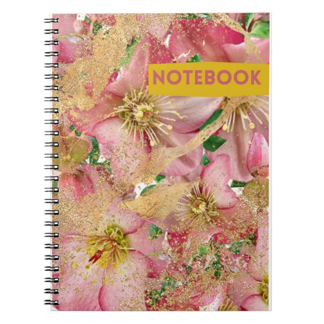 Carnet fleurs roses magnifiques et détails dorés (Devant)