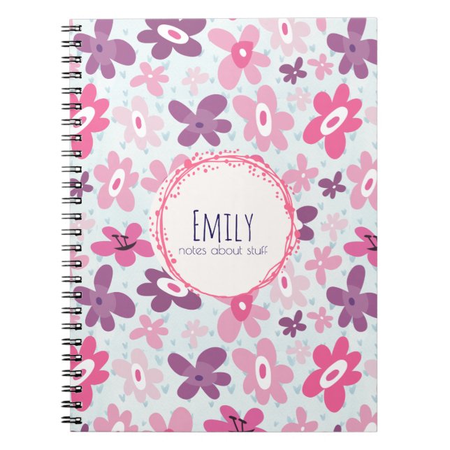 Carnet Fleurs roses mignonnes Motif Whimsical Personnalis (Devant)