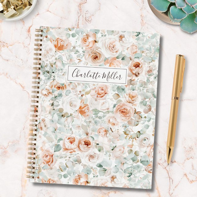 Carnet Fleurs Roses Monogrammes Eucalyptus Feuille Floral (In situ)