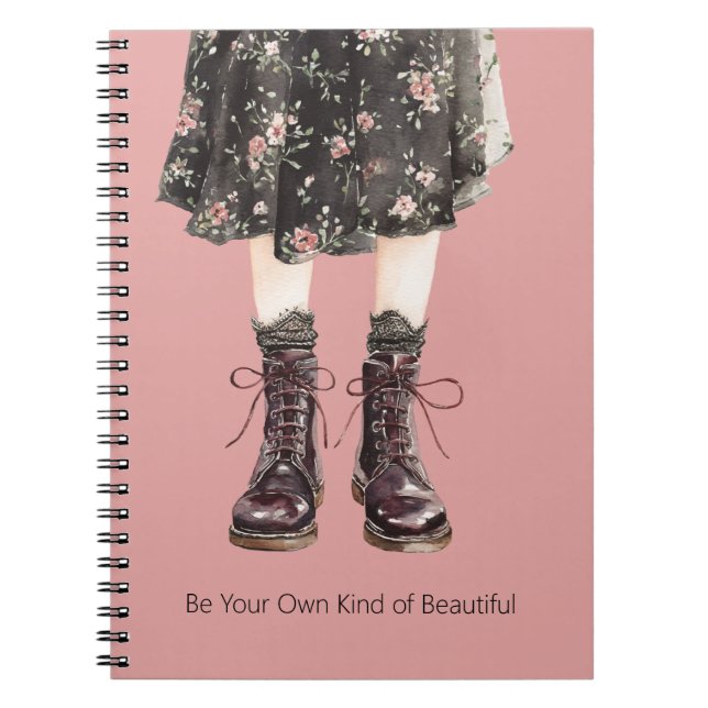 Carnet Fleurs roses noires jupe bottes (Devant)