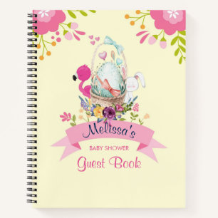Carnet Fleurs roses, Oeuf, Flamant rose et lapin Aquarell