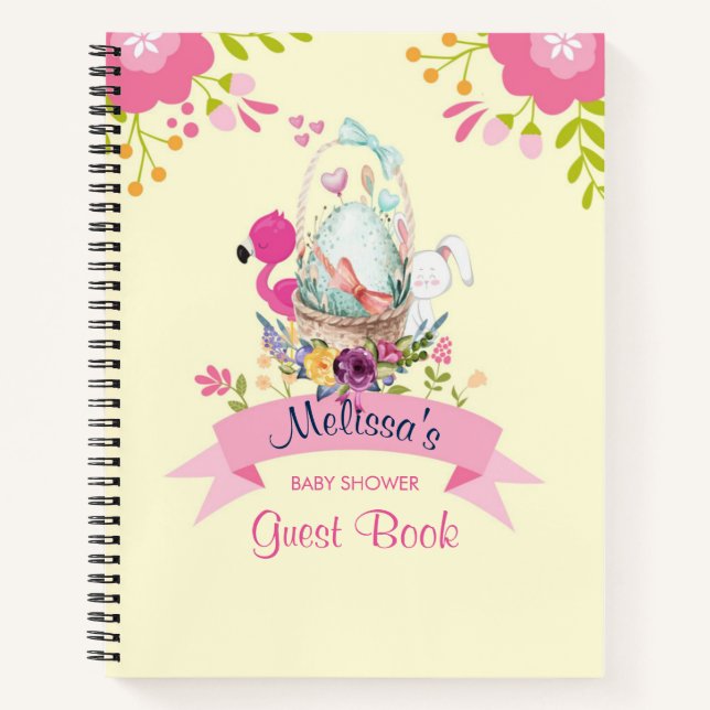 Carnet Fleurs roses, Oeuf, Flamant rose et lapin Aquarell (Devant)