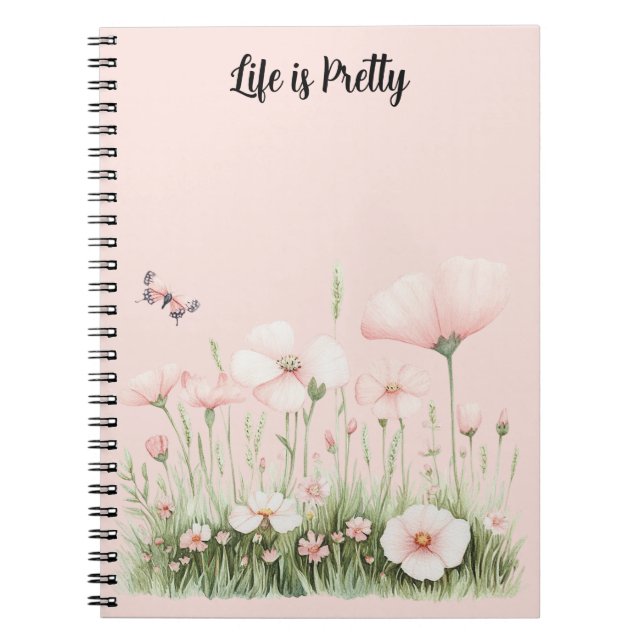 Carnet Fleurs roses pâles papillon (Devant)