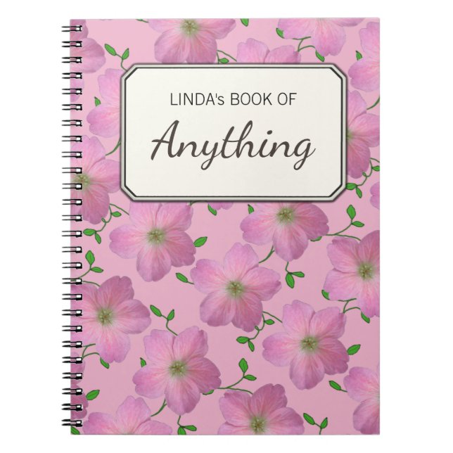 Carnet Fleurs roses romantiques sur toute couleur (Devant)