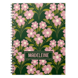 Carnet Fleurs roses Sage Vert Feuille motif