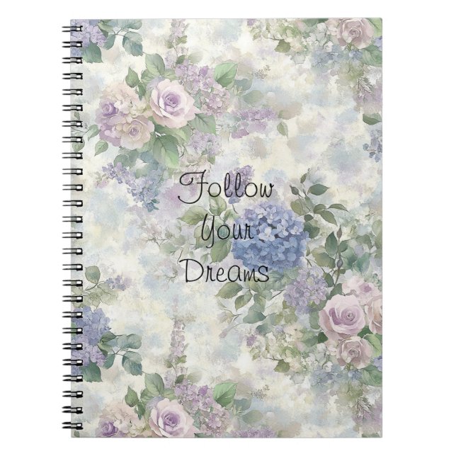 Carnet Fleurs roses violettes romantiques (Devant)