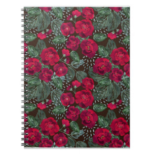 Carnet Fleurs rouges, aquarelle motifs floraux.