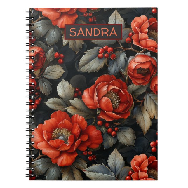 Carnet Fleurs rouges en noir (Devant)