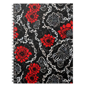Carnet Fleurs rouges et dentelle noire Motif sans couture